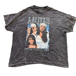 Aaliyah Men Princess of R&B Graphic T-Shirt XL Black Acid Wash Tee Hip Hop Retro